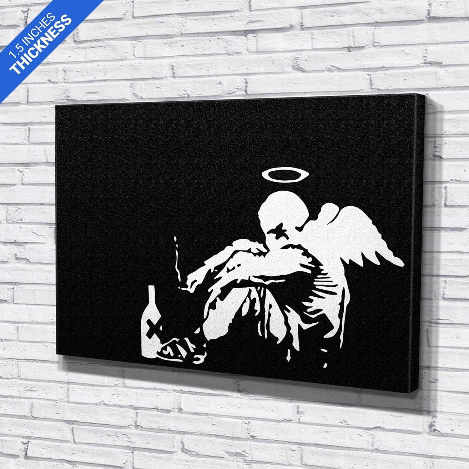 Banksy "Fallen Angel" Graffiti Canvas Art - Modern Black Framed Wall Decor in Various Sizes (45" x 30")