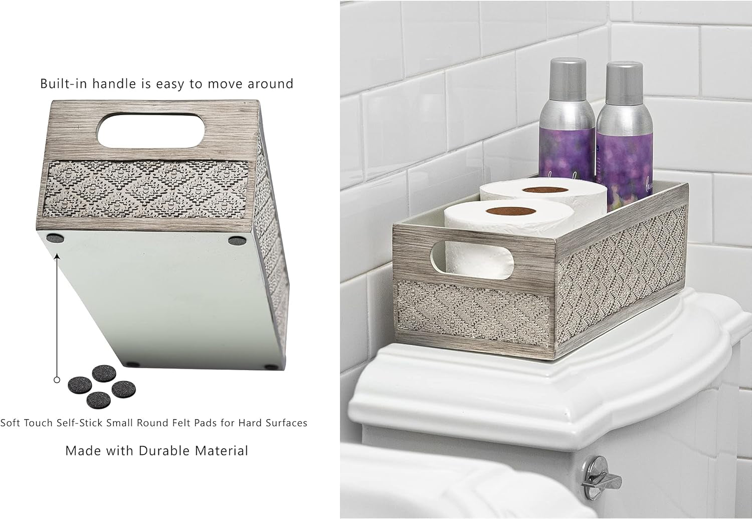 Dublin Silver Decorative Bathroom Storage Box and Toilet Paper Holder - Elegant Tank Topper and Sink Organizer