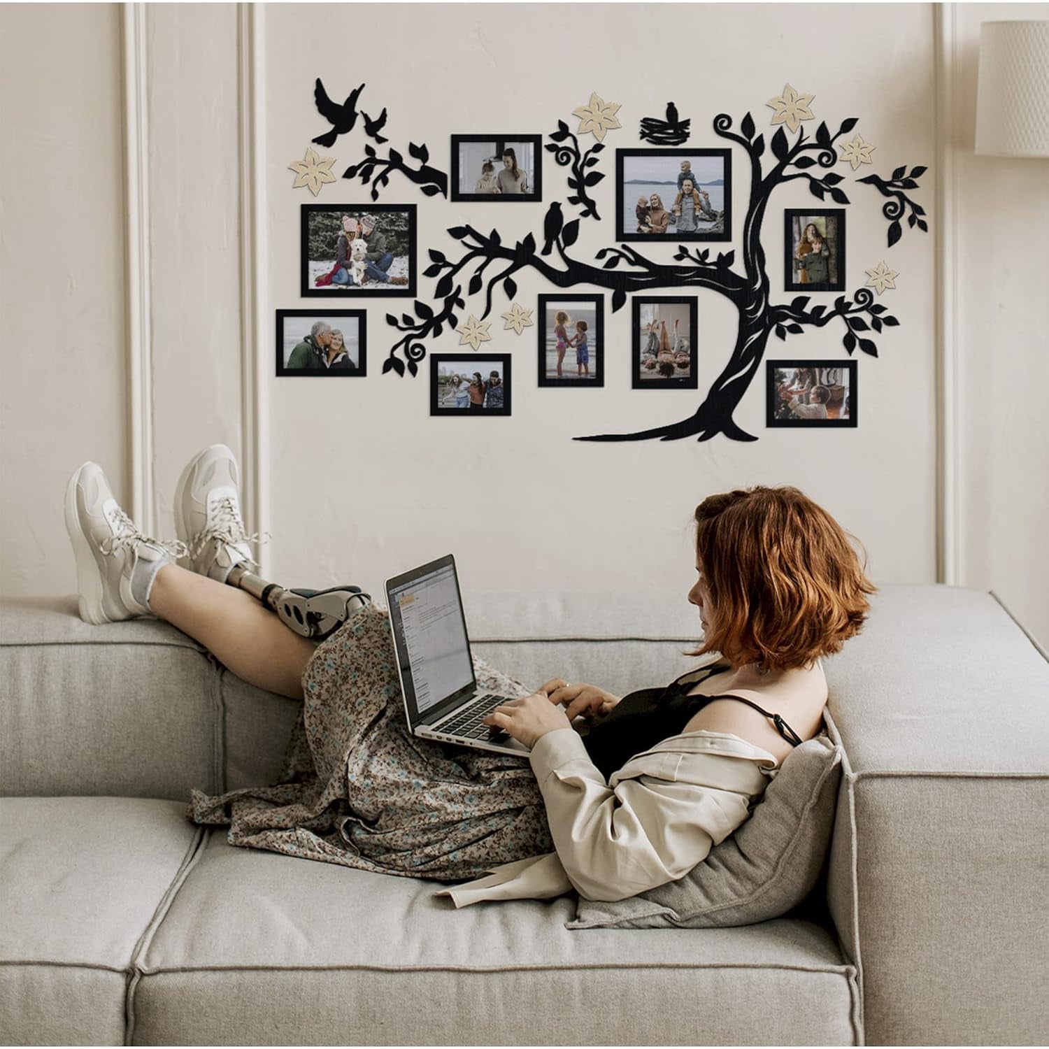 Large Family Tree Wall Decal with Frame - Elegant Black Wall Art for Living Room Decor
