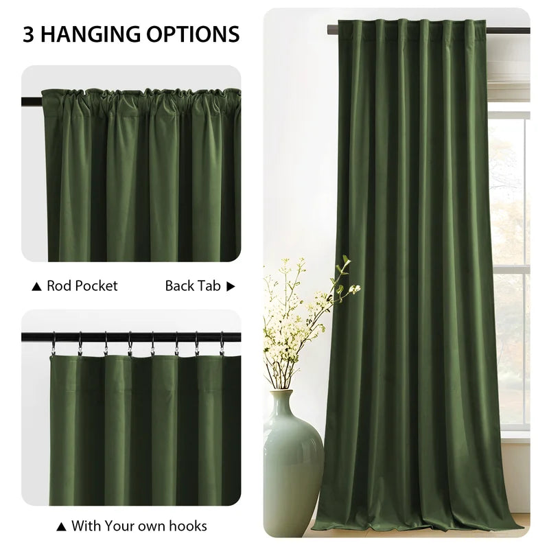 Luxurious Olive Green Velvet Blackout Curtains - Set of 2 Panels for Ultimate Privacy and Style