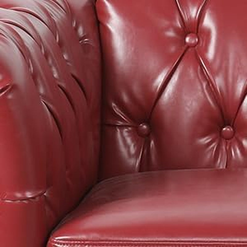 Stylish Chesterfield 3-Seater Leather Sofa with Rolled Arms and Nailhead Accents - Perfect for Living Room, Bedroom, or Office in Elegant Claret