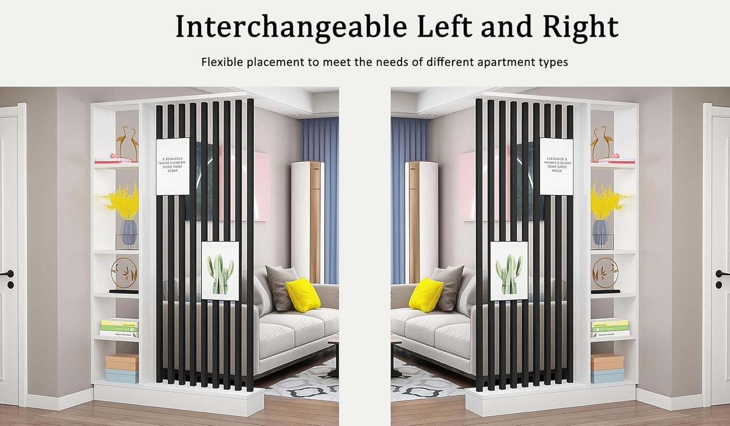 Stylish Modern Wall Room Divider with Storage Shelves - Freestanding Wood Partition for Home & Office (White + Black, 31.5" L x 9.5" W x 79.5" H)