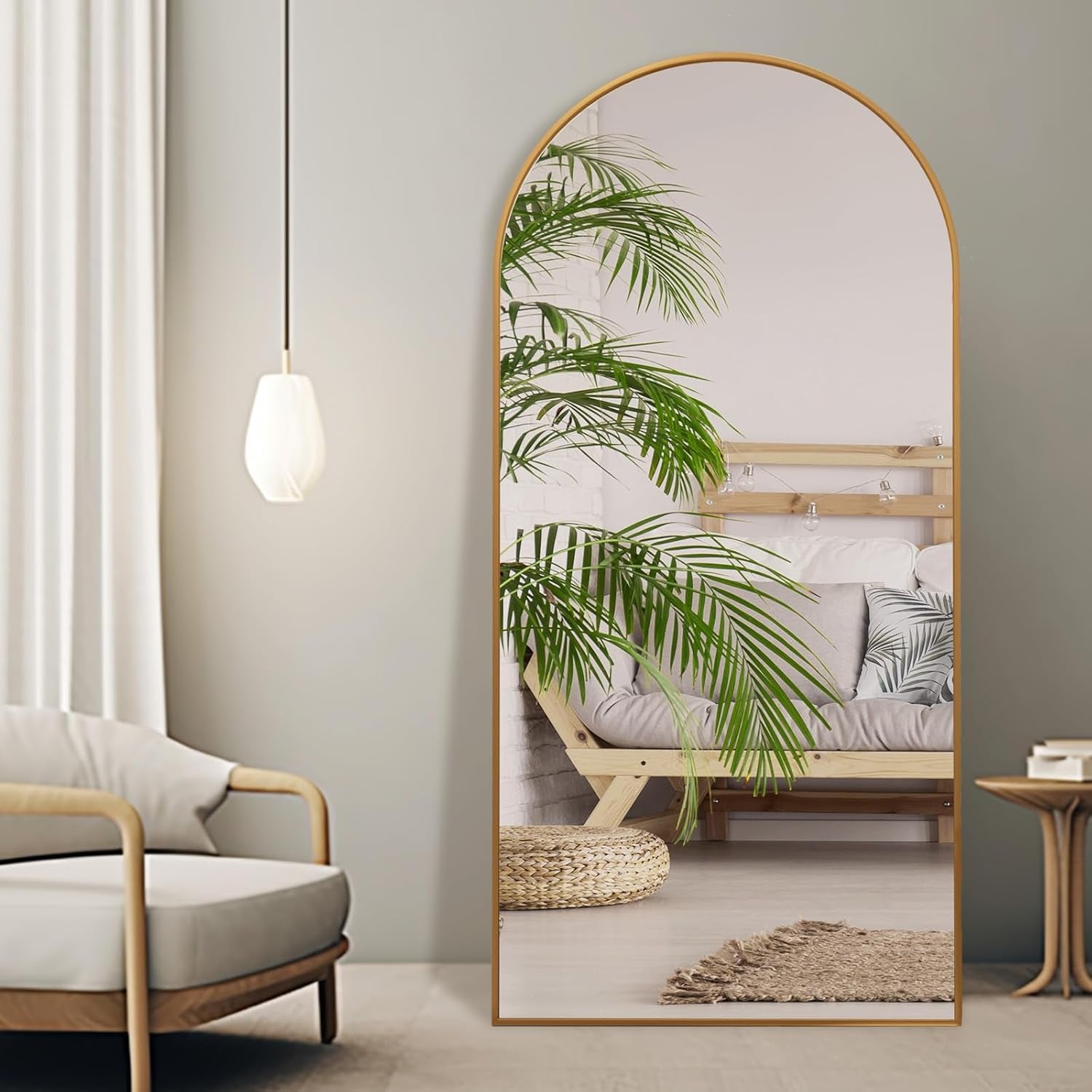Elegant Arched Full Length Mirror - 71x32 Oversized Gold Floor Mirror with Stand for Living Room and Bedroom