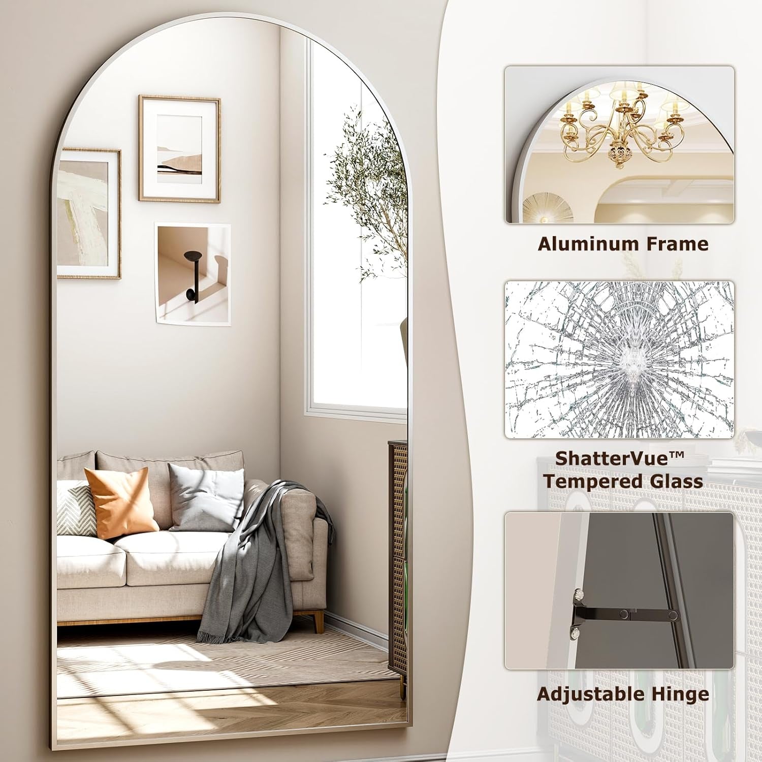 Extra Large 41"X81" Arched Full Length Mirror - Stylish Leaning & Wall-Mounted Aluminum Frame for Modern Home Decor - Perfect for Living Room, Bedroom & Cloakroom