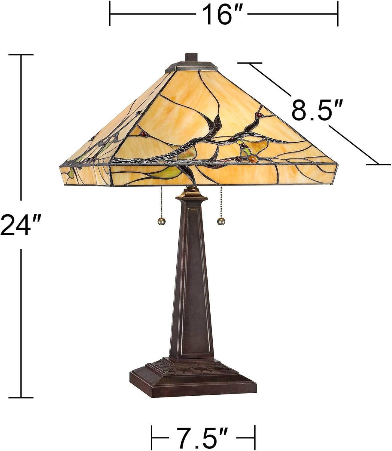 Budding Branch Tiffany Style Table Lamp - 24" Antique Copper & Bronze Art Glass Shade for Living Room, Bedroom, and Home Office Decor