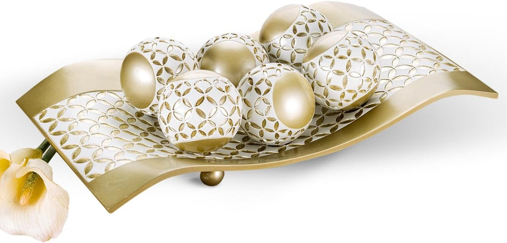 Schonwerk Set of 3 Diamond Lattice Decorative Orbs - Resin Spheres for Living and Dining Room Centerpieces, Ideal for Bowls and Vases, Thoughtful Gift Option
