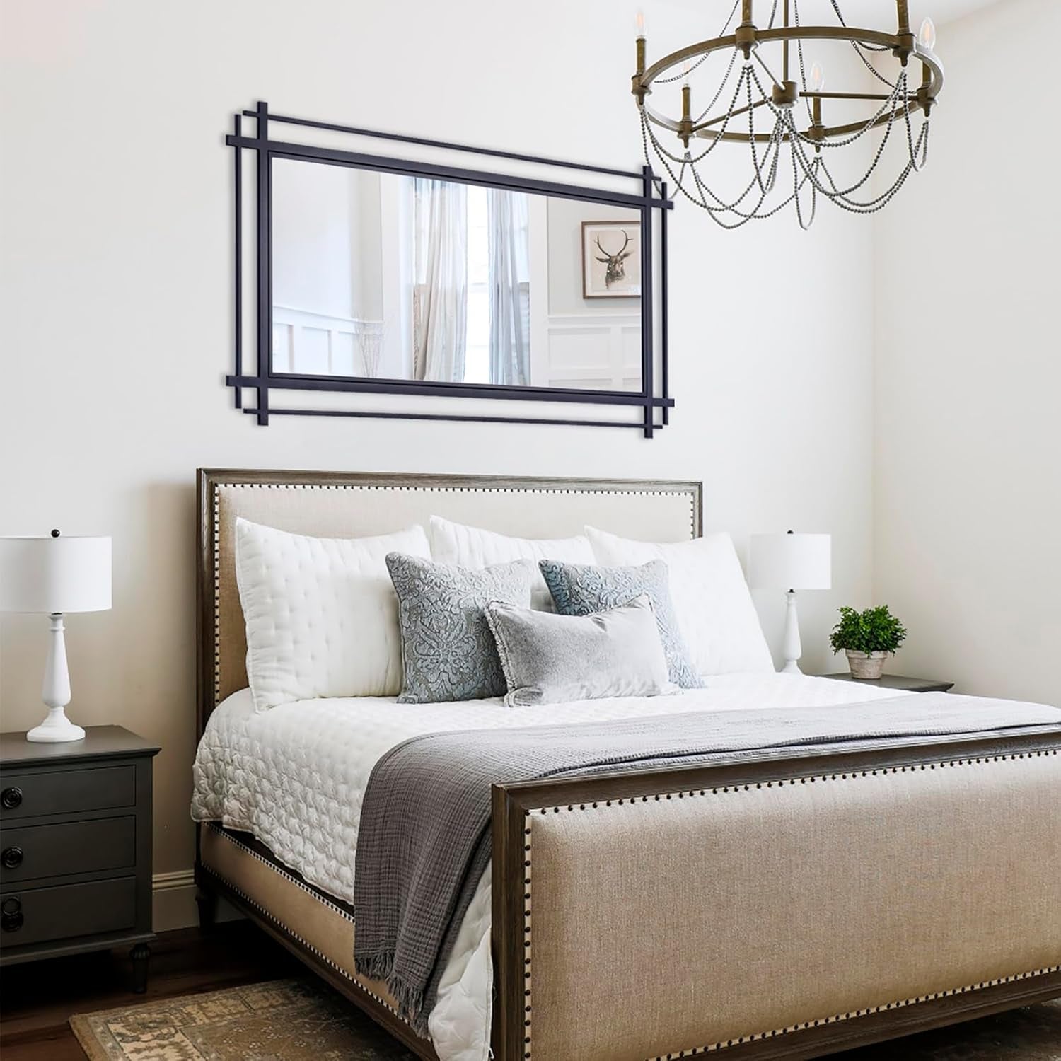 47'' x 24'' Black Wall Mirror - Large Modern Metal Framed Accent Mirror for Home Décor in Entryway, Dining Room, Bedroom, and Bathroom