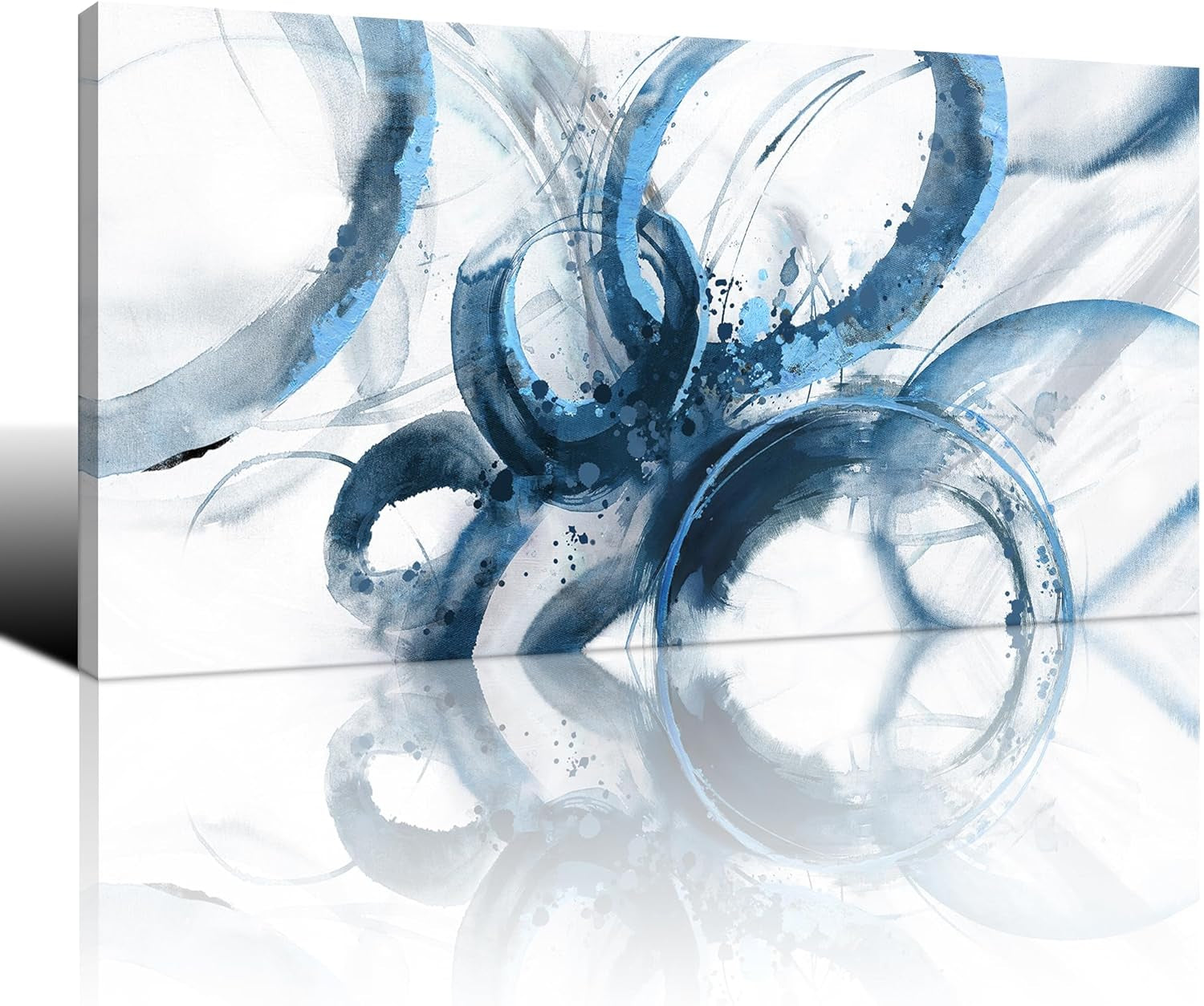 Abstract Blue Wall Art - Framed Canvas Decor for Living Room and Office, Minimalist Paintings, 20x40 Inches