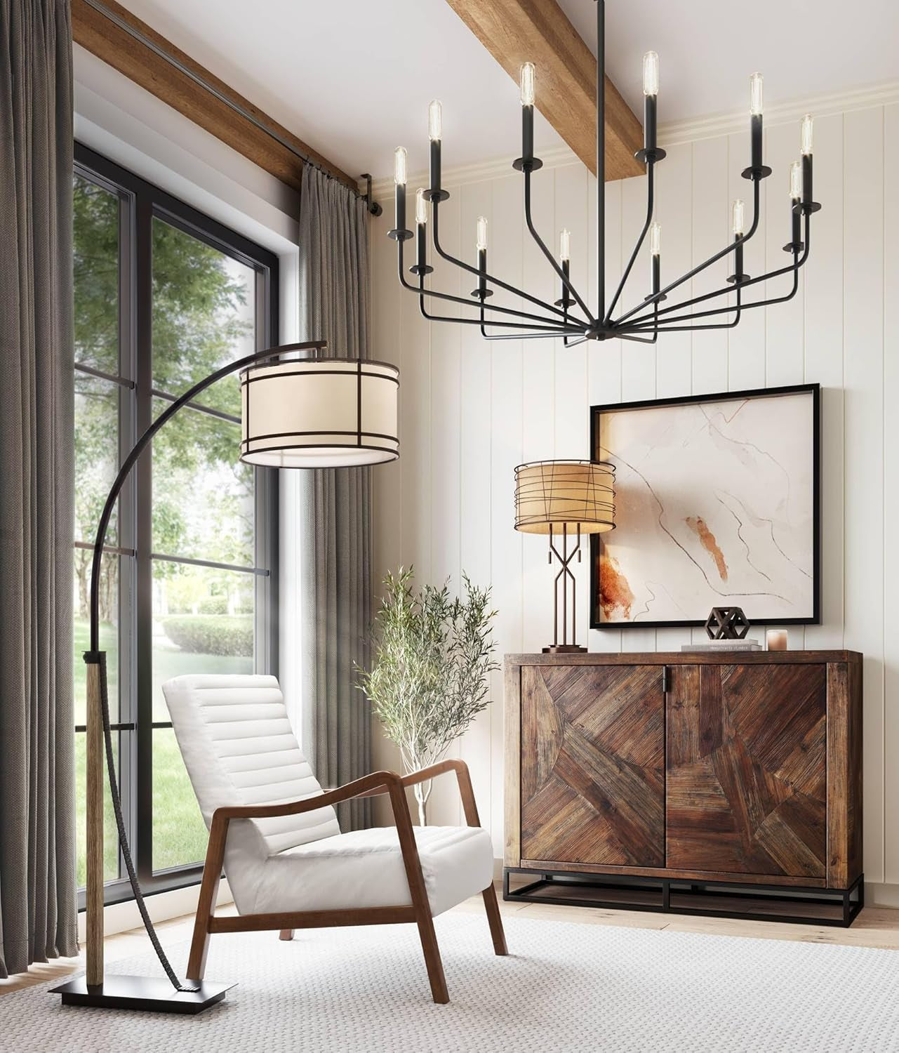 Gentry Industrial Rustic Arc Floor Lamp - 71.5" Tall Oil Rubbed Bronze with Oatmeal Fabric Drum Shade for Living Room, Bedroom, and Office Decor