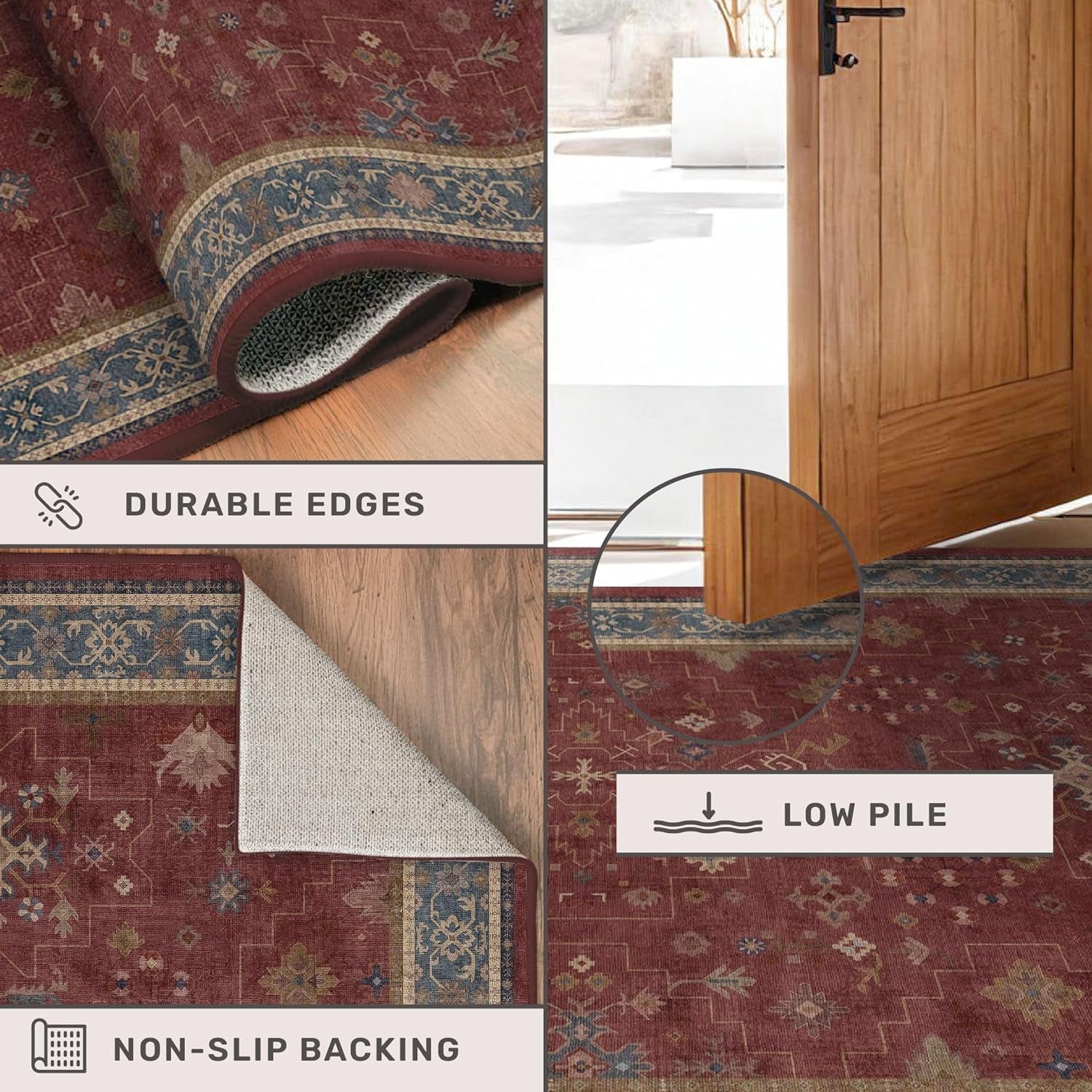 Luxurious Dark Red Moroccan Area Rug - 10x14 Lightweight, Washable, and Foldable for Living Room, Bedroom, and Dining Room Décor