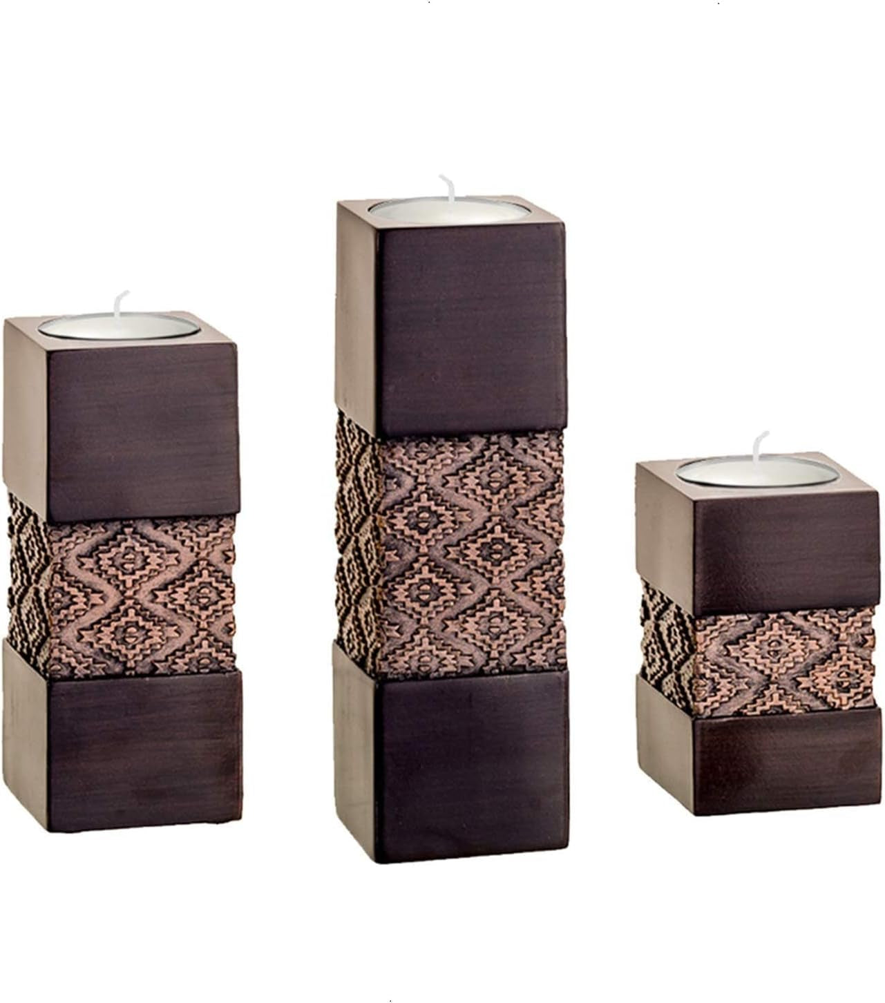 Dublin Brown Set of 3 Tealight Candle Holders - Elegant Centerpieces for Living and Dining Room Decor, Ideal for Coffee Tables, Fireplaces, Entrances, or Bathrooms