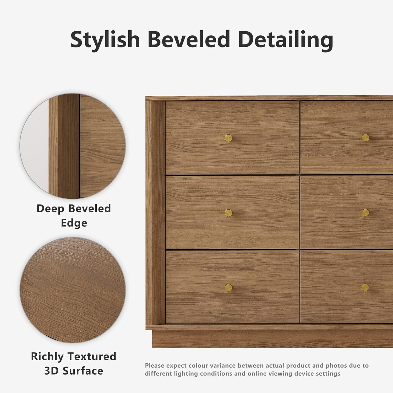 Mid Century Modern 9 Drawer Dresser - 55" Walnut Chest with Stylish Wood Grain Texture for Bedroom, Living Room & Hallway Storage