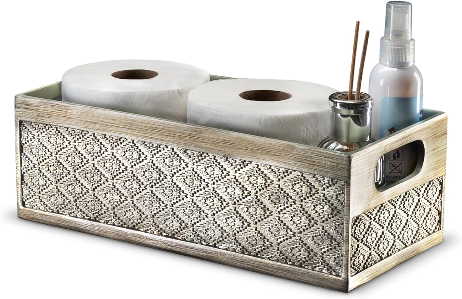 Dublin Silver Decorative Bathroom Storage Box and Toilet Paper Holder - Elegant Tank Topper and Sink Organizer
