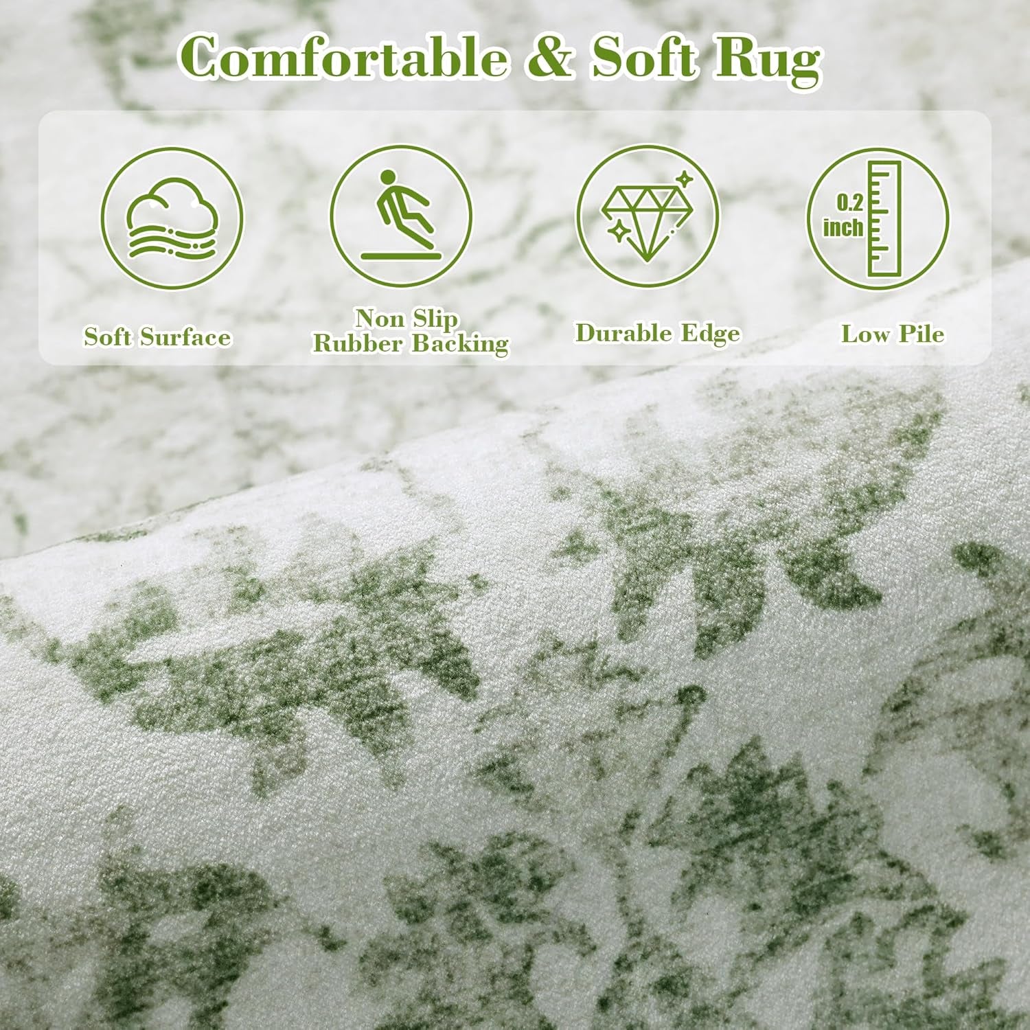 Elegant Sage Green 9x12 Washable Area Rug - Soft, Anti-Slip Low-Pile Design for Living Room, Dining Room & Bedroom - Perfect Farmhouse Home Decor Accent