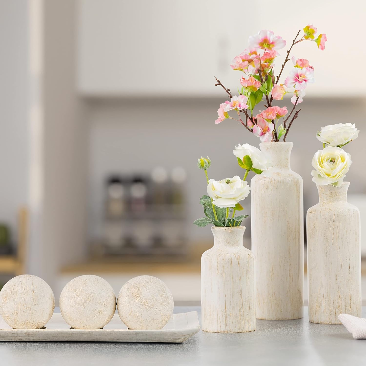 Rustic Luxe Vase Set - Elegant Vases for Pampas Grass and Floral Arrangements, Ideal for Kitchen, Bedroom, Office, Living Room, Bathroom, and Shelf Display