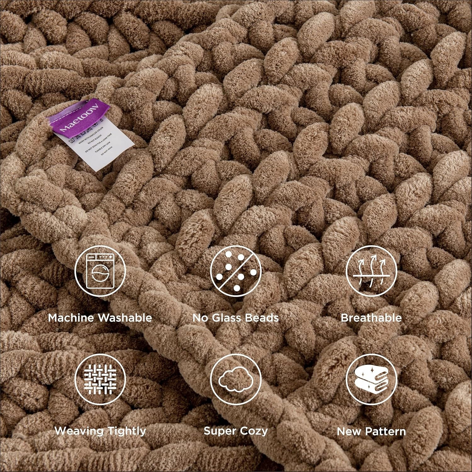 Handcrafted 15 lb Soft Knitted Weighted Blanket, 48" x 72" Breathable Chunky Knit Gravity Blanket, Ideal Home Decor for Sofa, Couch, and Bed, Brown
