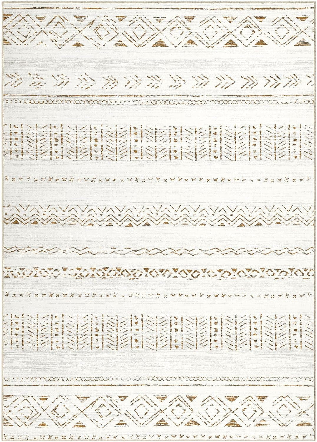 Luxurious 10x12 Living Room Area Rug - Soft, Washable Boho Moroccan Farmhouse Design - Non-Slip Light Brown Indoor Carpet for Bedroom & Home Office Decor