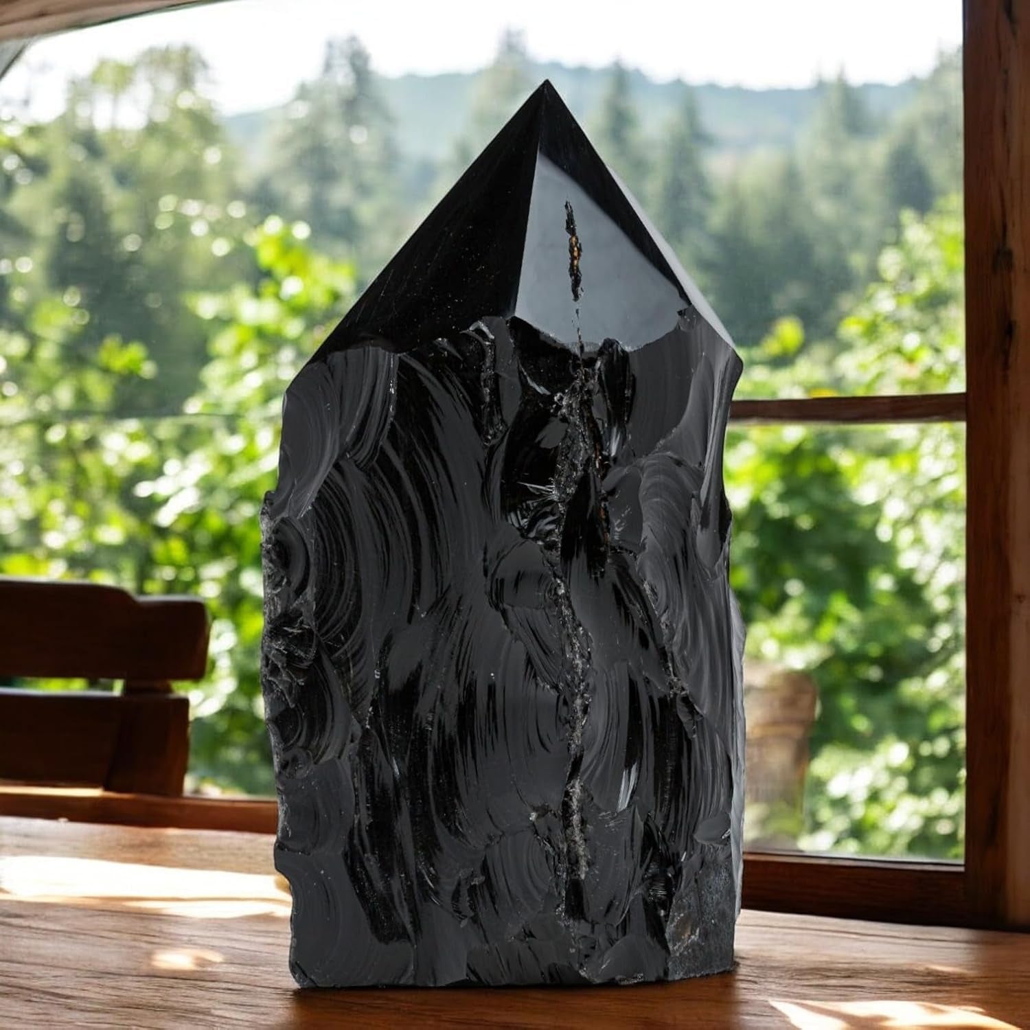 Extra Large 13-Inch Black Obsidian Crystal Point - 22.43 Lb Natural Gemstone for Unique Home Decor & Memorable Gifts