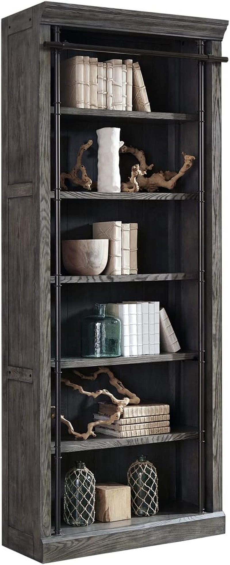 Elevate Your Space: Avondale 8' Tall Bookcase Wall with Ladder - Stylish Storage & Display Shelf in Gray