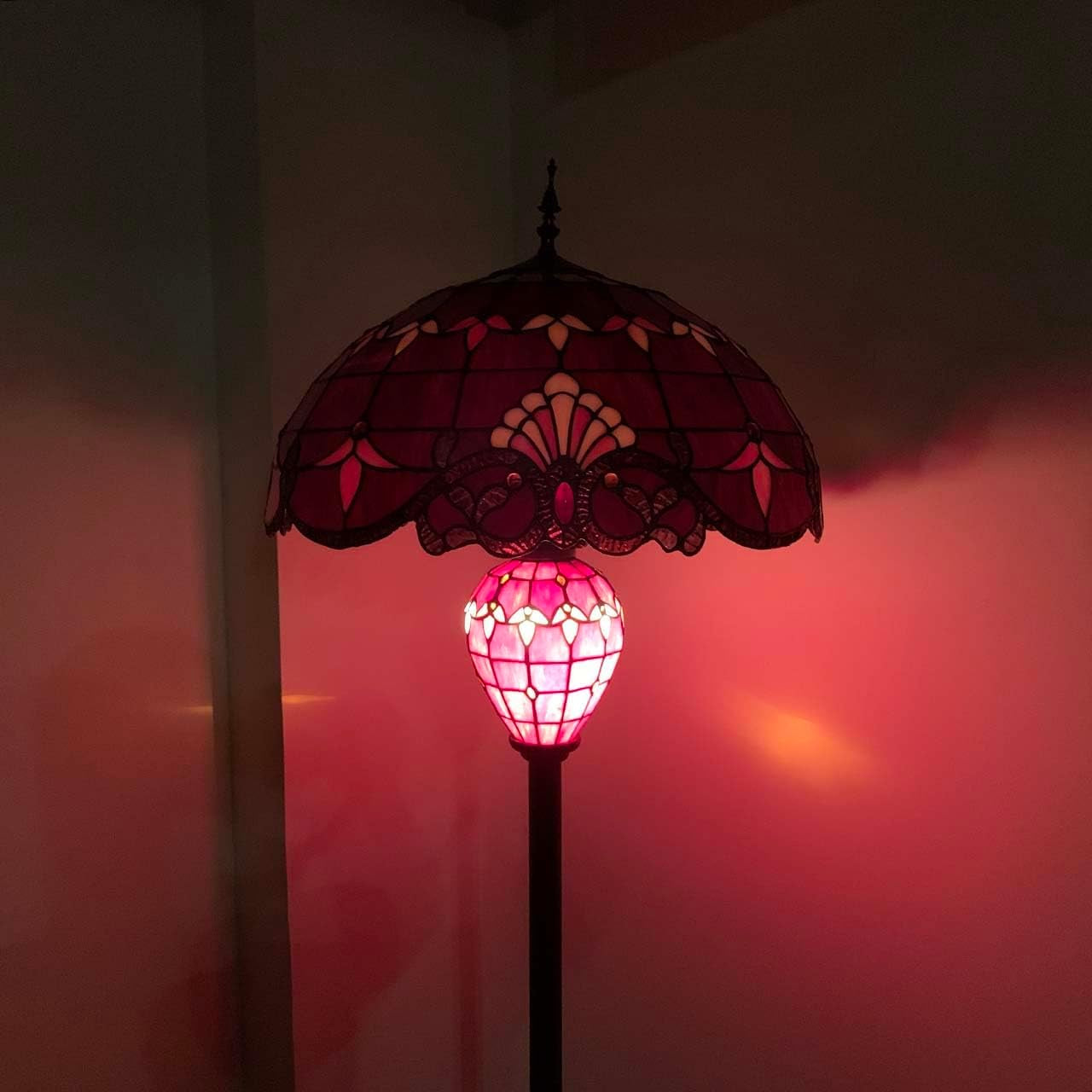 Stunning 64-Inch Baroque Tiffany Style Stained Glass Double Lit Floor Lamp - Elegant Home Decor in Red