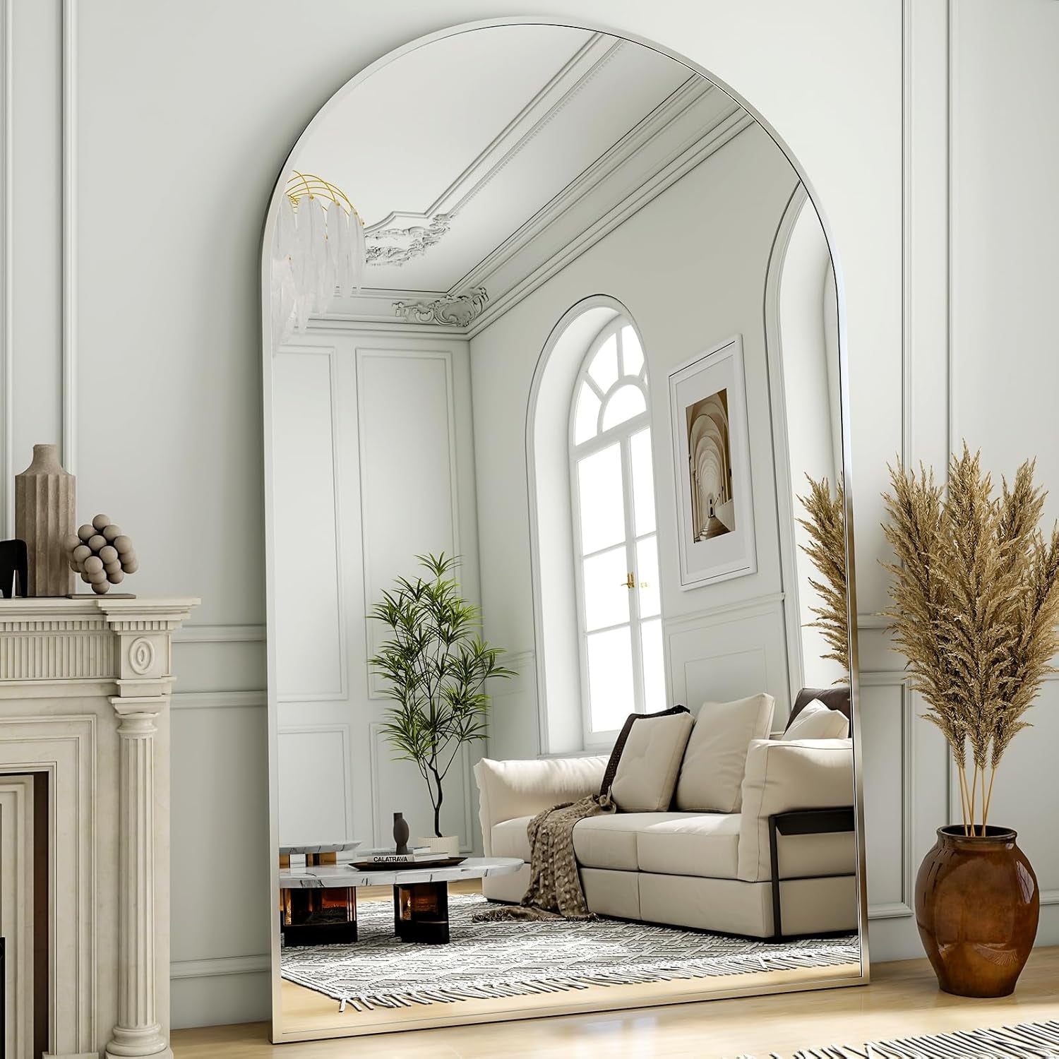 Extra Large 41"X81" Arched Full Length Mirror - Stylish Leaning & Wall-Mounted Aluminum Frame for Modern Home Decor - Perfect for Living Room, Bedroom & Cloakroom