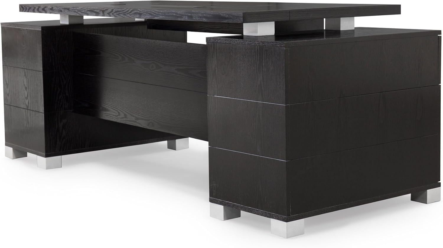Sleek 79" Black Modern Ford Executive Desk with Filing Cabinets for Ultimate Organization