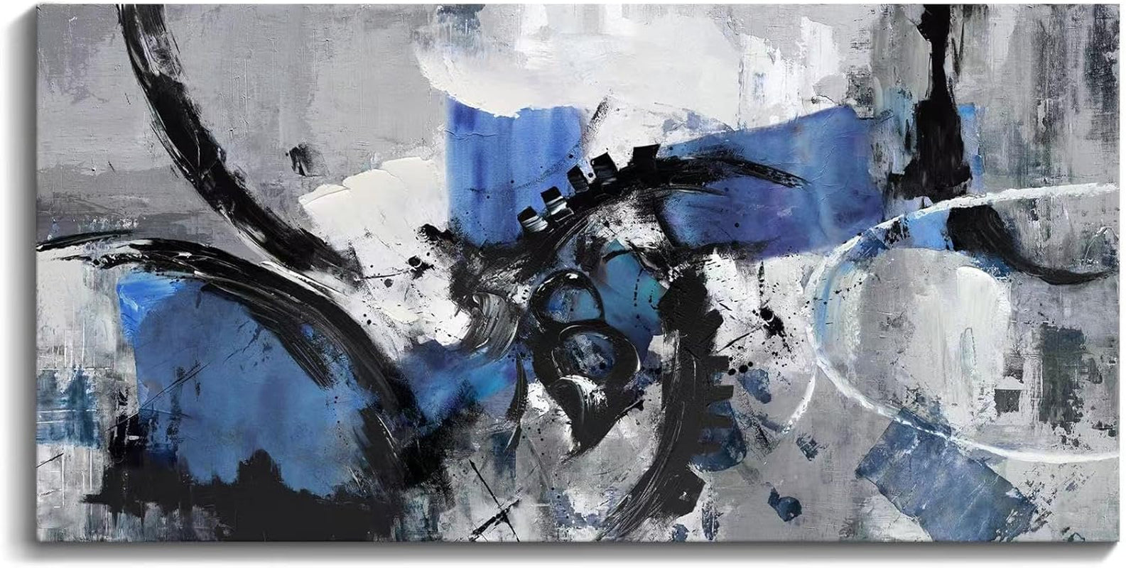 Large Abstract Canvas Wall Art for Living Room, Bedroom, and Office Decor - Framed Modern Blue and Black Artwork