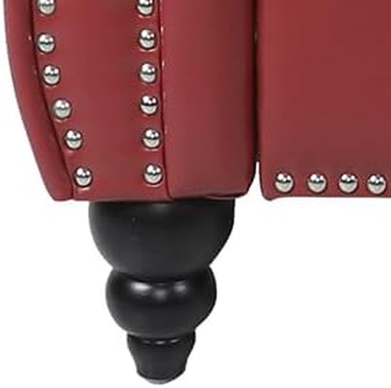 Stylish Chesterfield 3-Seater Leather Sofa with Rolled Arms and Nailhead Accents - Perfect for Living Room, Bedroom, or Office in Elegant Claret