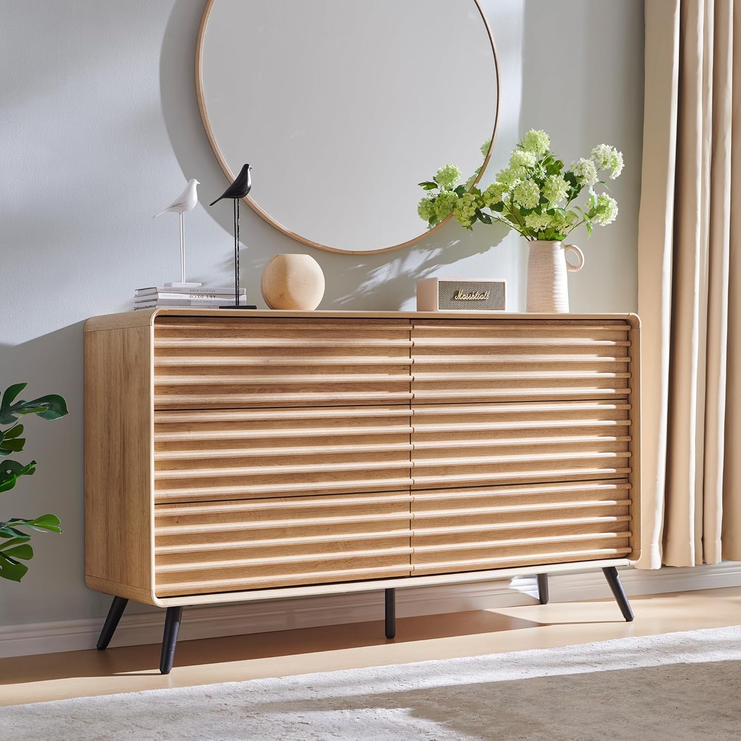 Mid Century Modern 6-Drawer Dresser in Natural Oak – Stylish Storage for Bedroom, Living Room, or Hallway