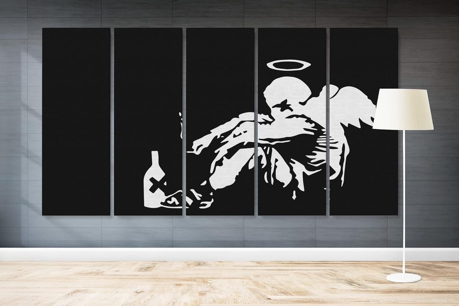 Banksy "Fallen Angel" Graffiti Canvas Art - Modern Black Framed Wall Decor in Various Sizes (45" x 30")