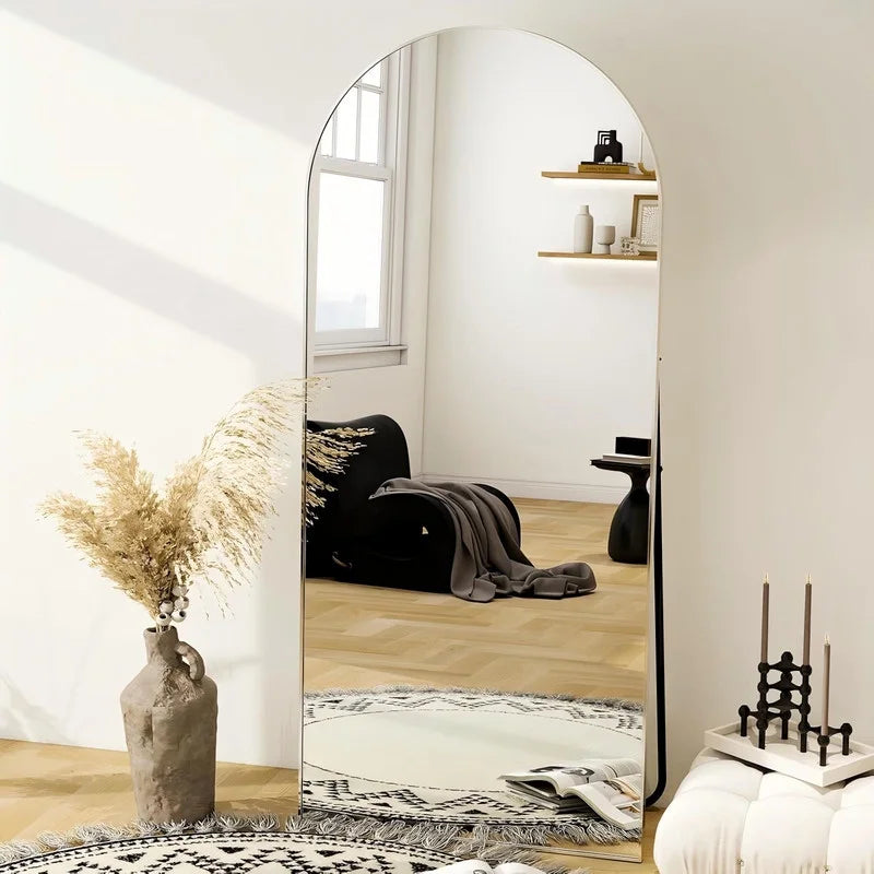 Elegant Silver Arched Full Length Mirror - 71" x 26.2" Floor & Wall Mounted Design