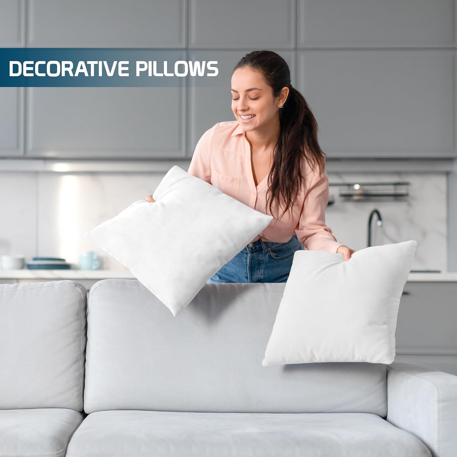 Elegant White Throw Pillows Set of 4 - 18x18 Inches Decorative Cushions for Sofa, Bed, and Couch