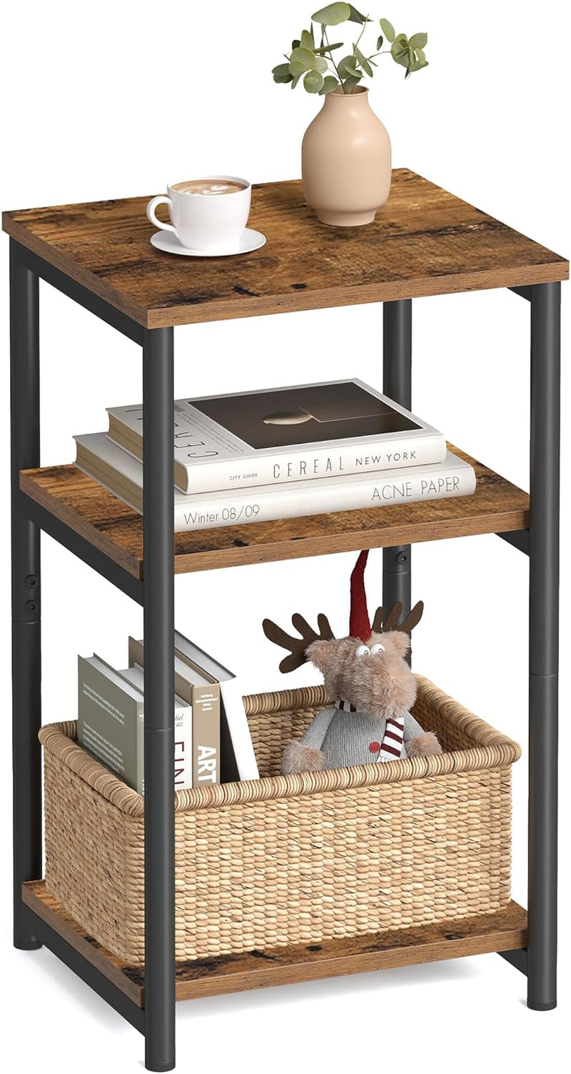 Rustic Brown & Classic Black Side Table - Versatile Small End Table & Tall Nightstand for Living Room, Bedroom, Office, and Bathroom - ULET273B01