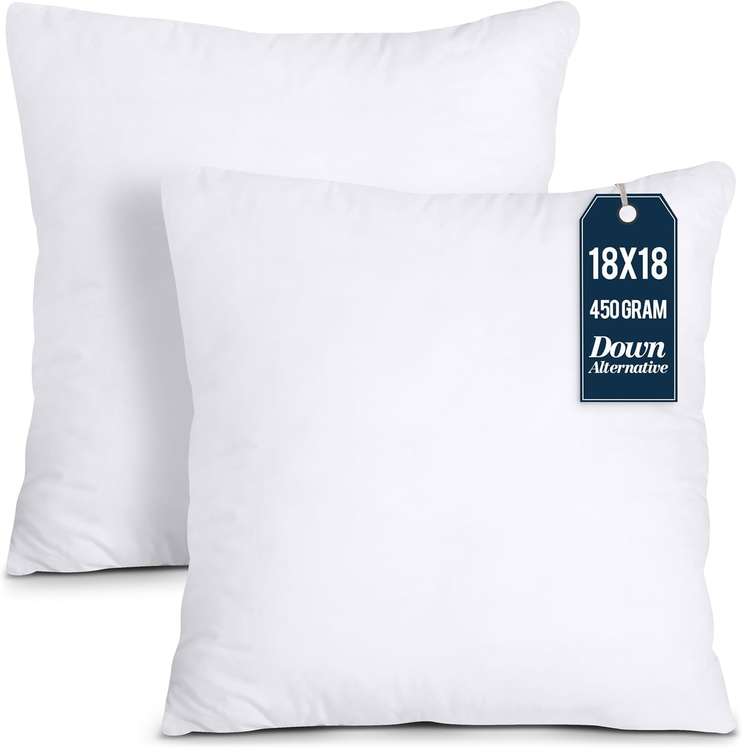 Cozy White Throw Pillow Inserts - Set of 2, 18x18 Inches for Bed & Couch Decor