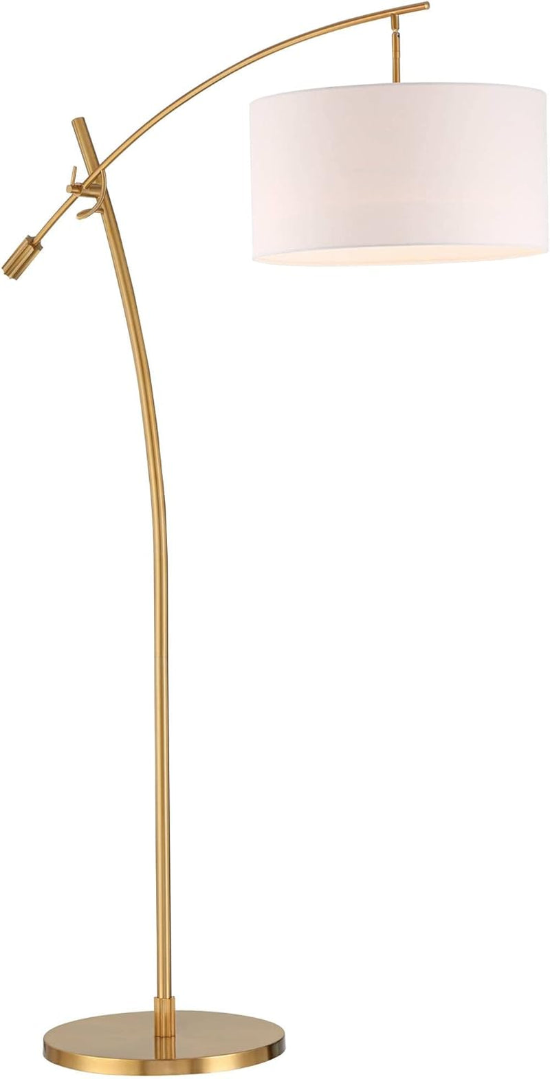 Raymond 69" Modern Arc Floor Lamp - Adjustable Boom Arm with Warm Gold Finish and White Linen Shade for Living Room, Bedroom, and Home Office Decor