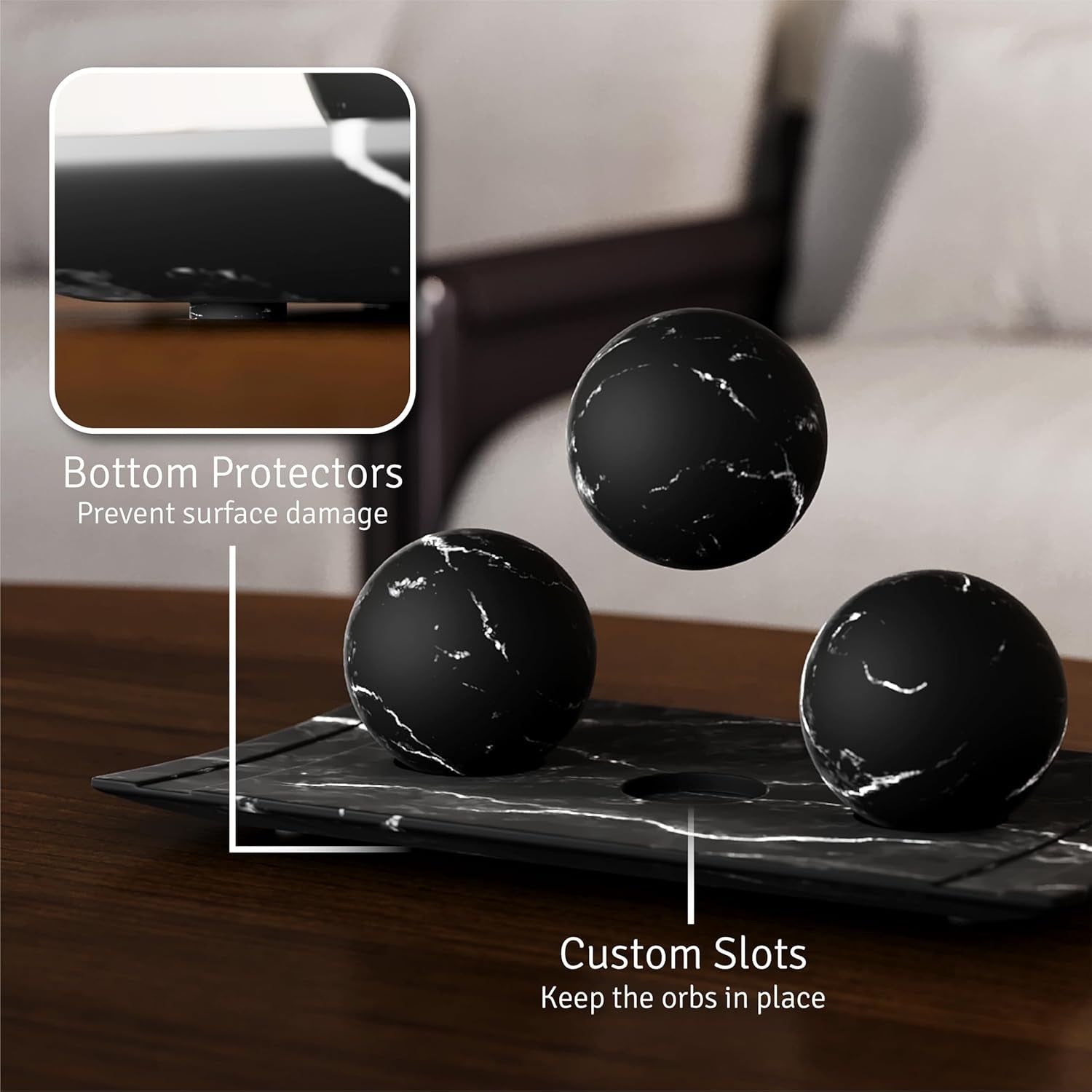 Elegant Black Marble Aesthetic Bowl and Orb Set - Decorative Centerpiece for Living Room, Dining Table, Kitchen Counter, and Foyer