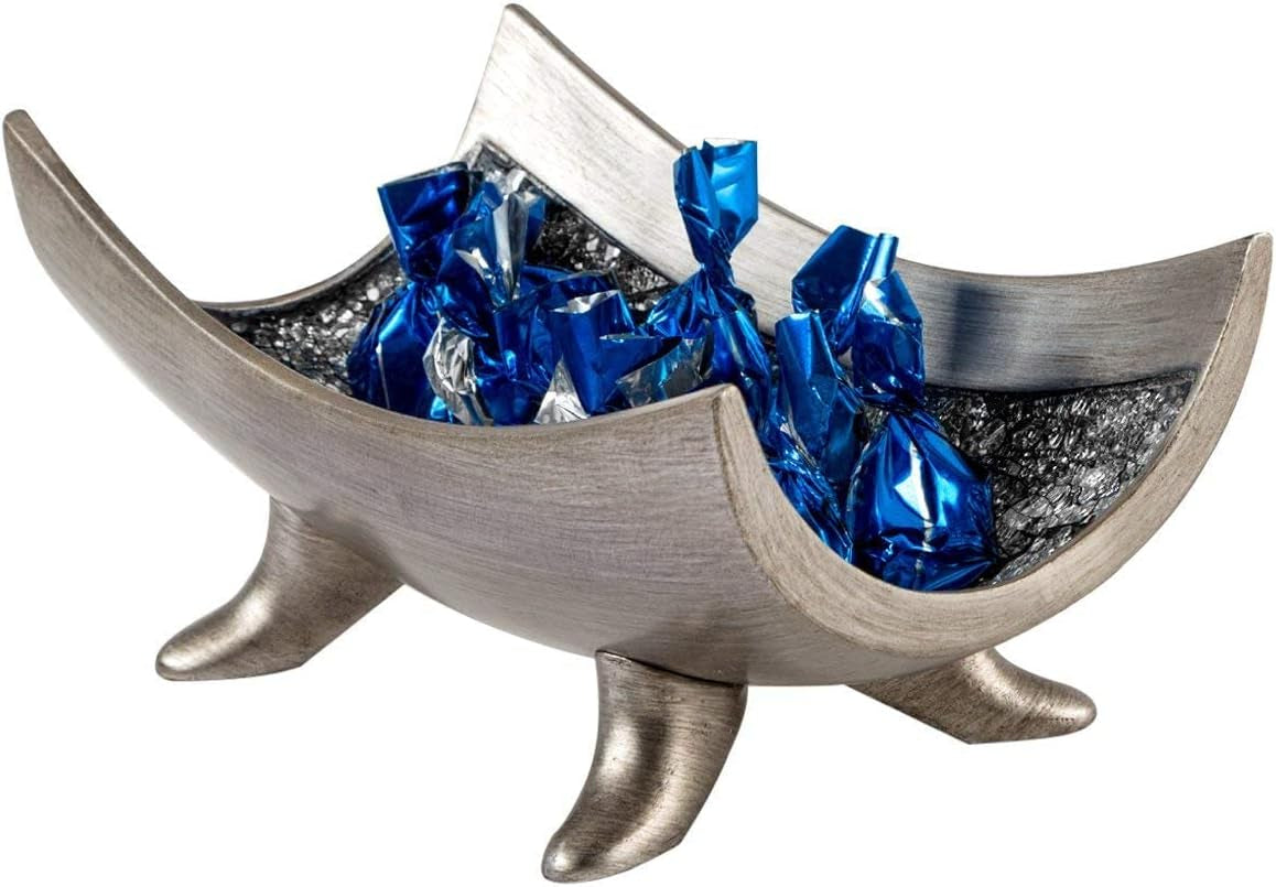 Schonwerk Silver Decorative Centerpiece Bowl with Three Matching Orbs - Elegant Coffee Table Décor with Resin Spheres for Living and Dining Rooms