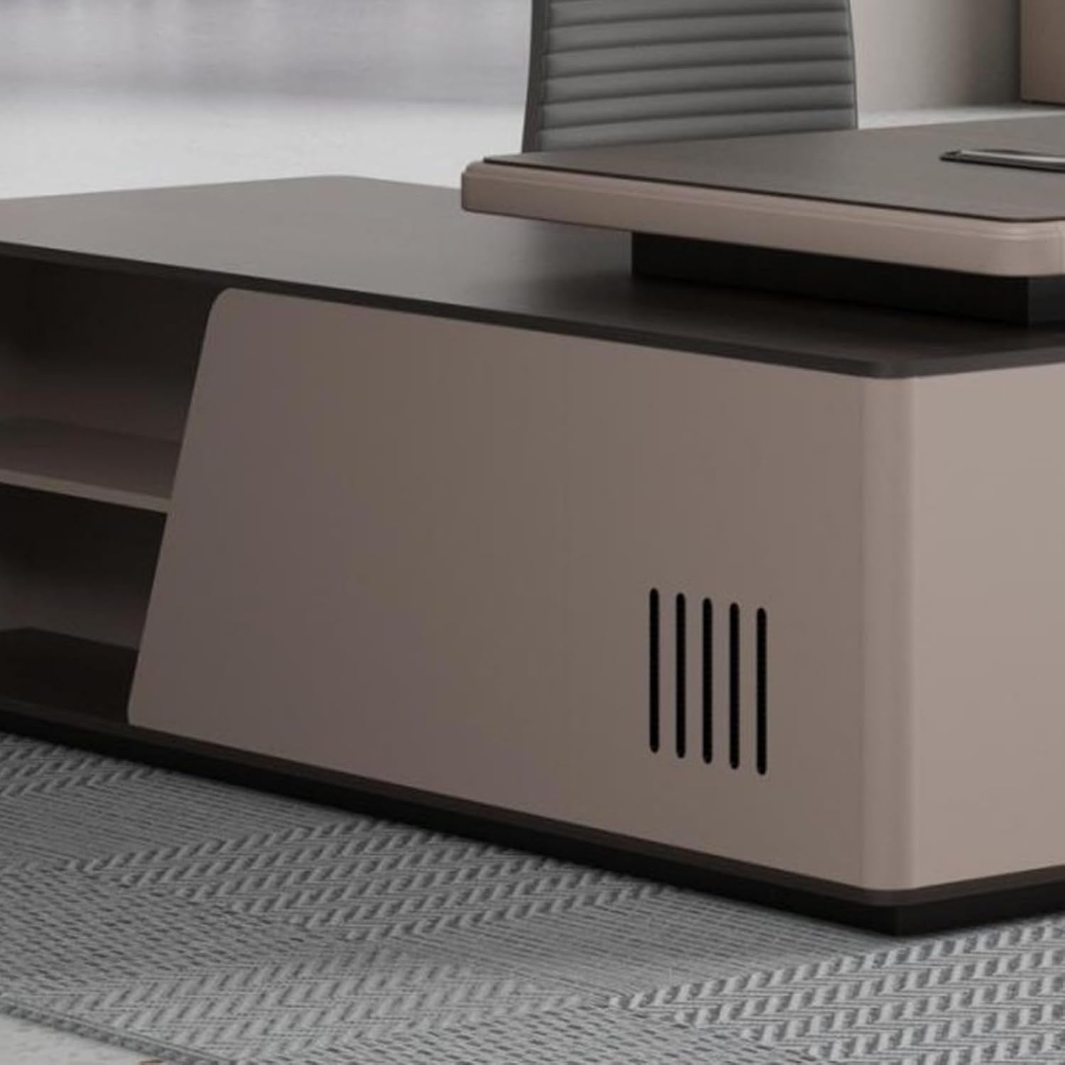 Modern 94-Inch L-Shaped Executive Office Desk with Storage Cabinet - Stylish & Functional Workstation for Home Office