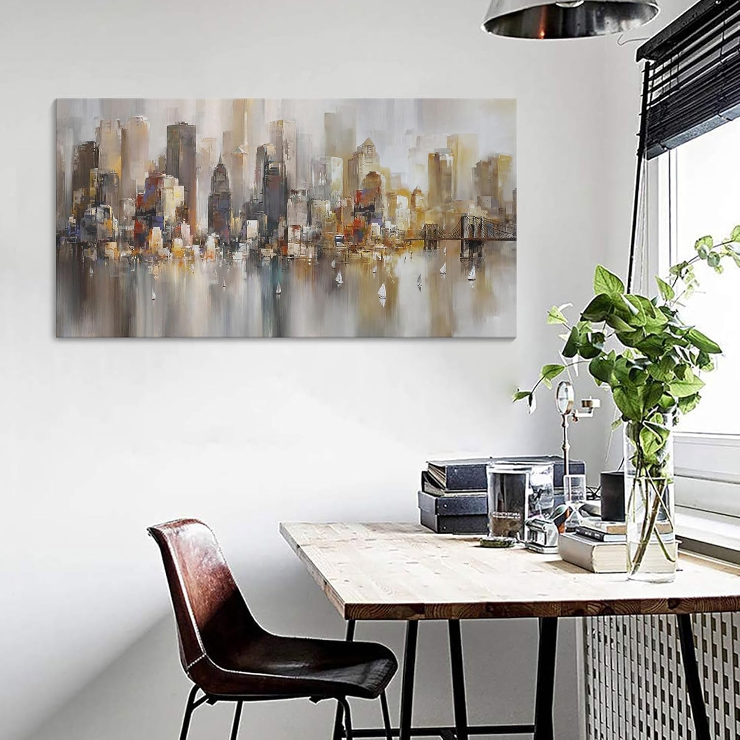 Stunning New York City Wall Art - Modern Abstract Paintings for Living Room, Office & Bedroom - Brooklyn Bridge & Chicago Cityscape Decor 24"x48