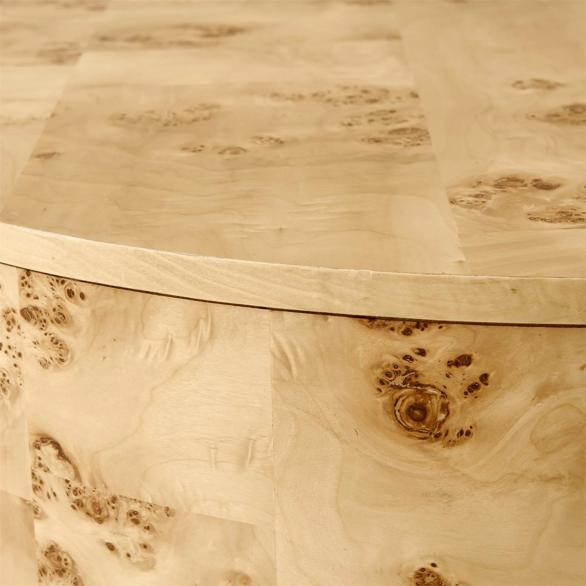 Elegant Burlwood Round Coffee Table with Light Veneer Finish