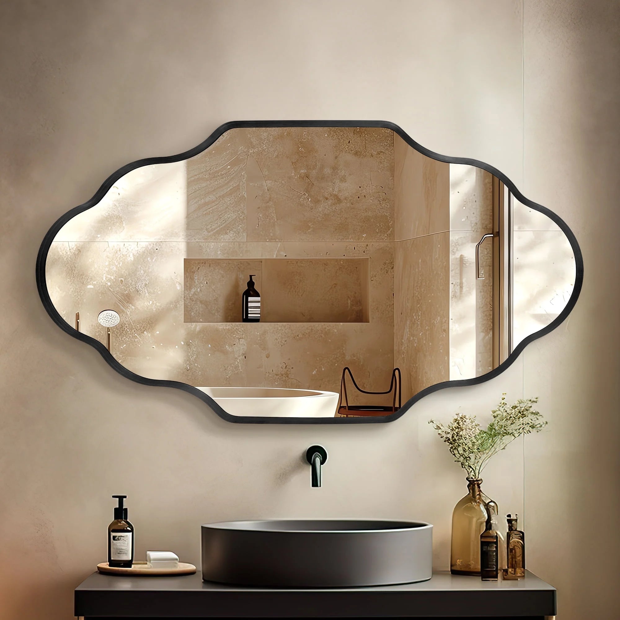 Elegant Black Scalloped Wall Mirror - Stunning Home Decor Accent