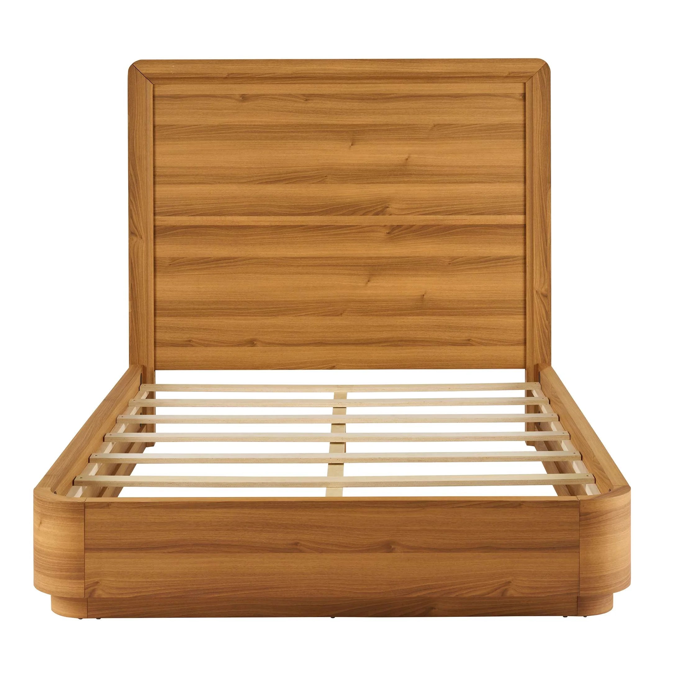 Elegant Honey Brown Queen Curved Wood Platform Bed - Juliet Collection