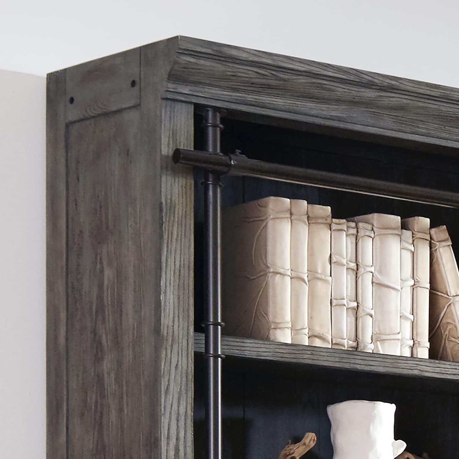 Elevate Your Space: Avondale 8' Tall Bookcase Wall with Ladder - Stylish Storage & Display Shelf in Gray
