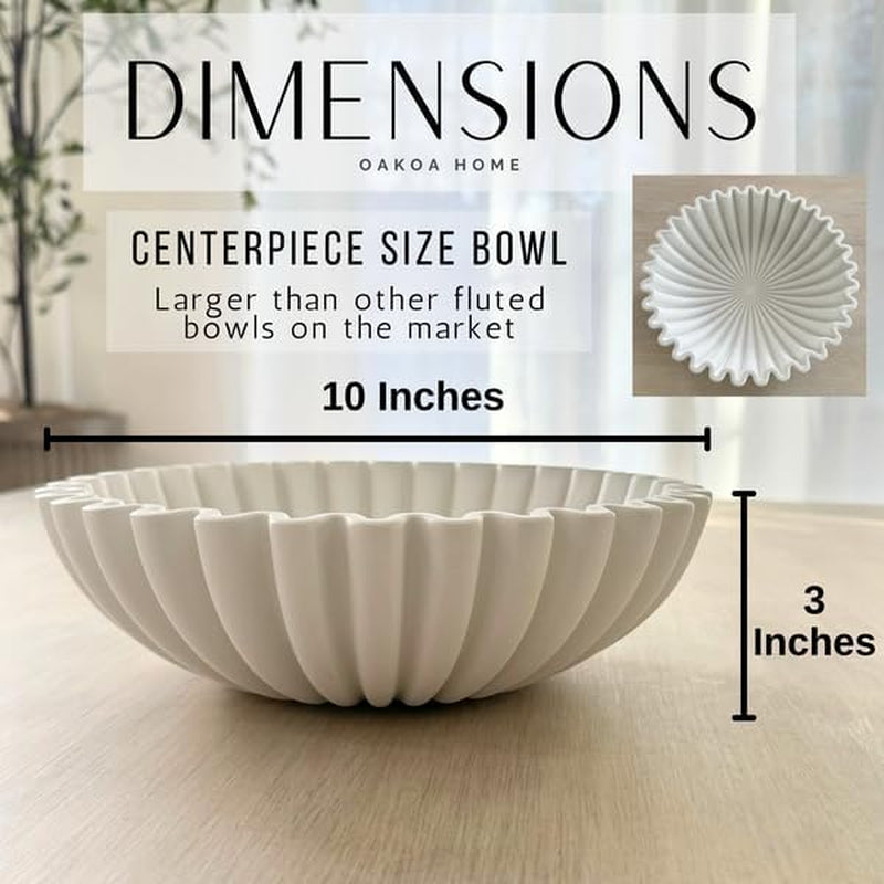 Elegant White Scalloped Concrete Bowl - Large Decorative Centerpiece for Home & Coffee Table Decor