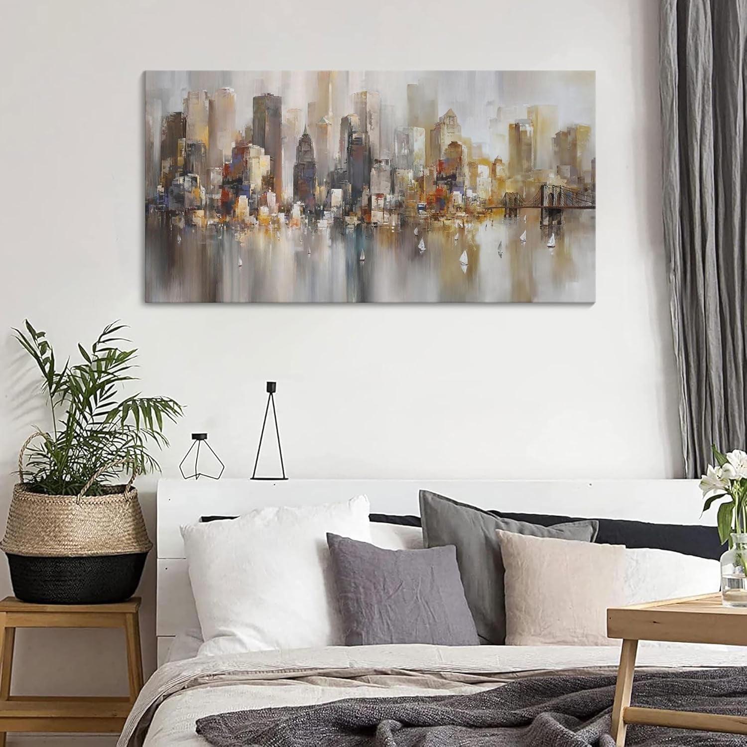 Stunning New York City Wall Art - Modern Abstract Paintings for Living Room, Office & Bedroom - Brooklyn Bridge & Chicago Cityscape Decor 24"x48