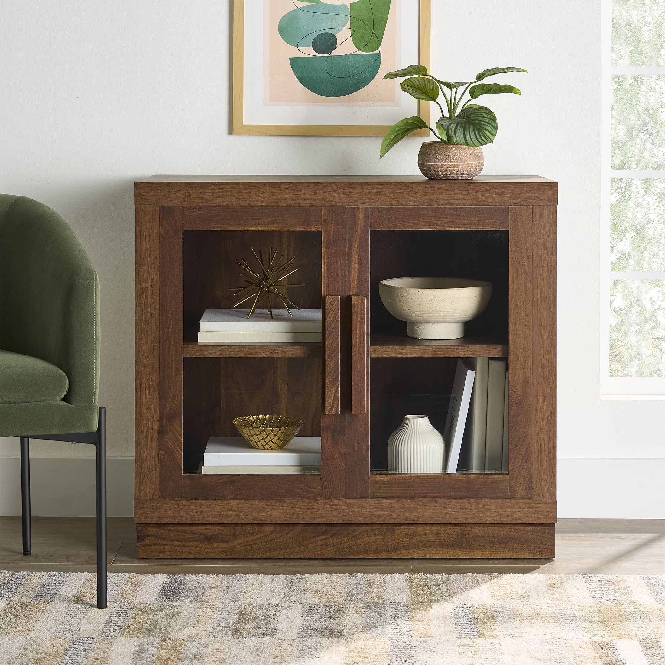 Stylish Ezra Accent Cabinet in Rich Warm Walnut Finish