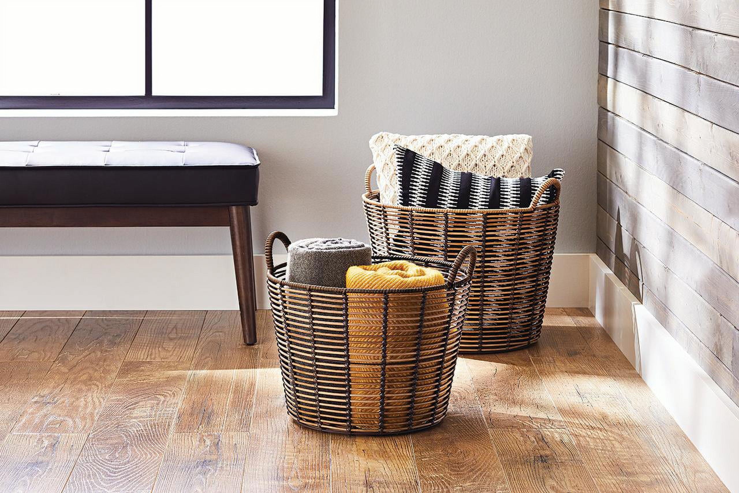 Oversized Round Poly Rattan Storage Basket with Stylish Handles