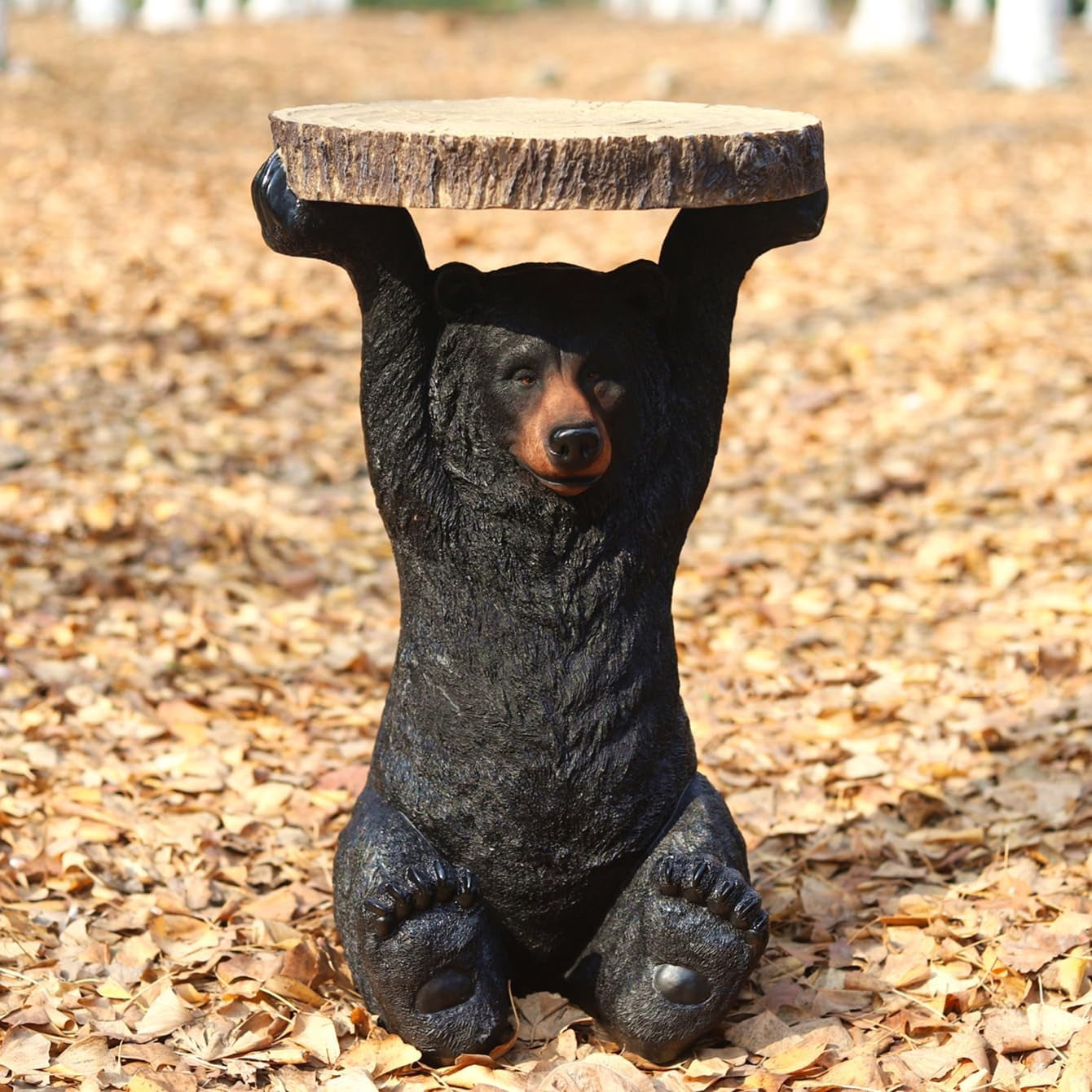 American Black Bear Decorative Side Table - Hand-Painted Resin Pedestal Stool for Home and Office Decor