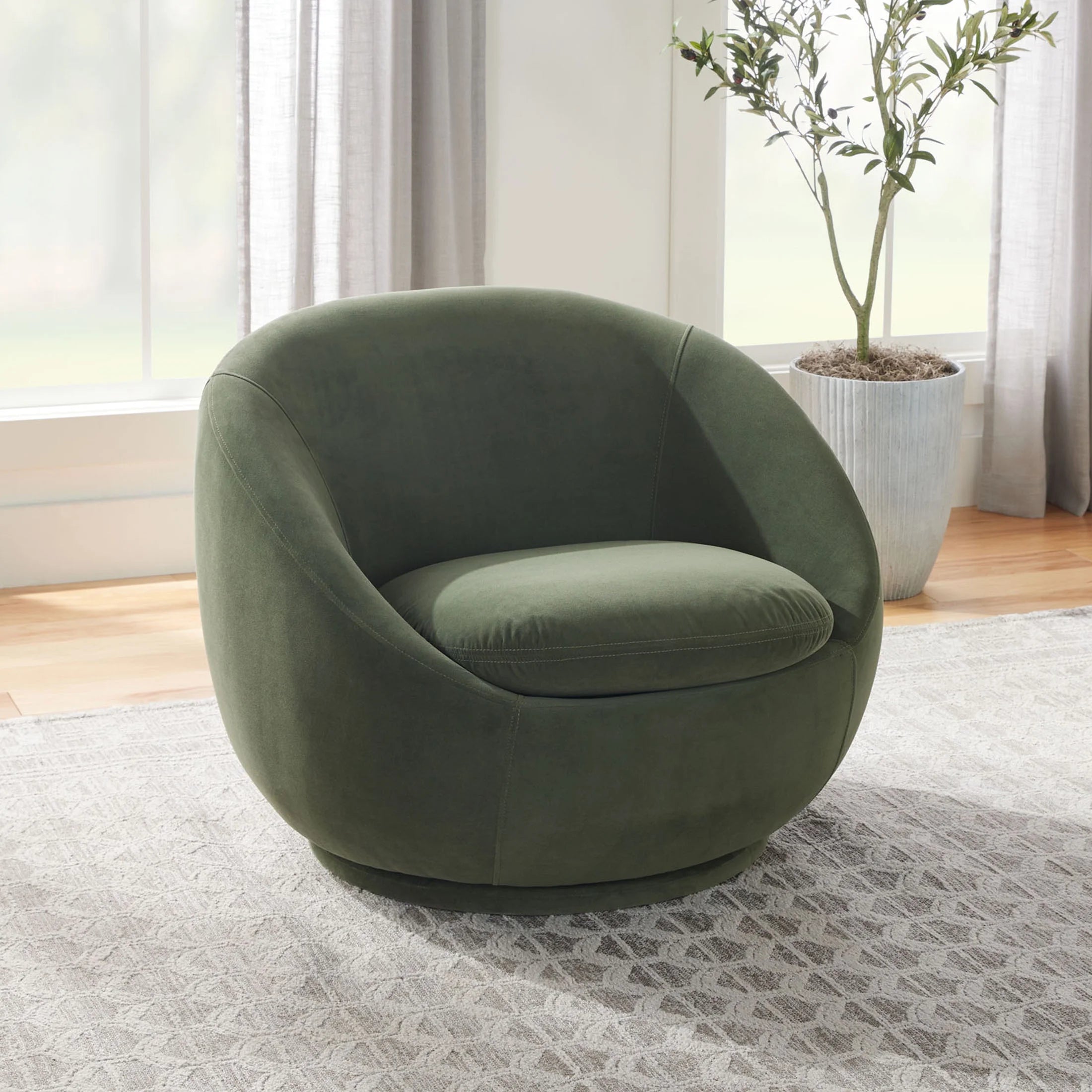 Luxurious Olive Velvet Mira Swivel Accent Chair