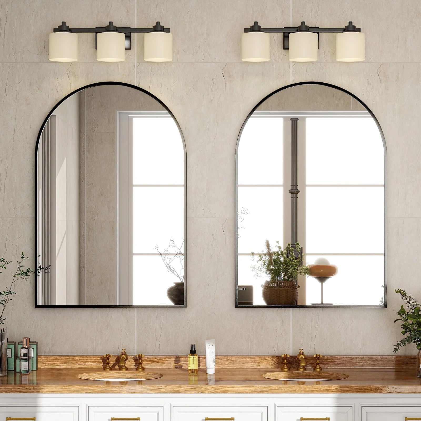 Stylish 24"X 36" Arched Black Bathroom Wall Mirror - Perfect Vanity Accent